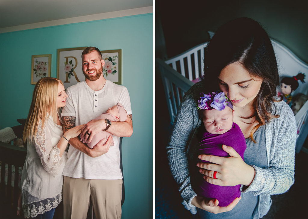 Couple holding their newborn daughter. Mother holding newborn. What to wear to your newborn session.