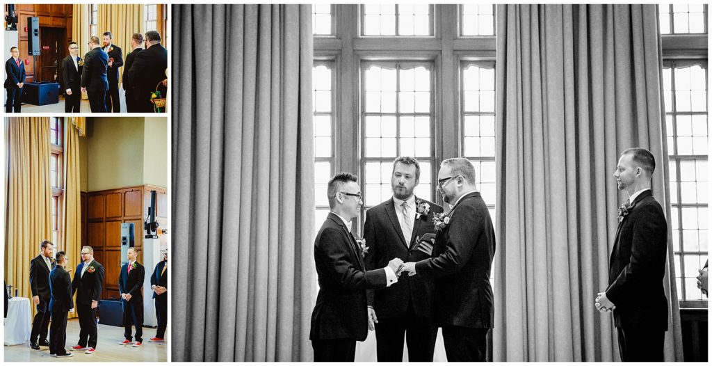 LGBTQ couple share wedding vows on their wedding day at the Michigan League