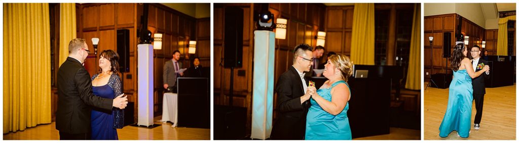 Parent and friend dances at an LGBTQ wedding at the Michigan League