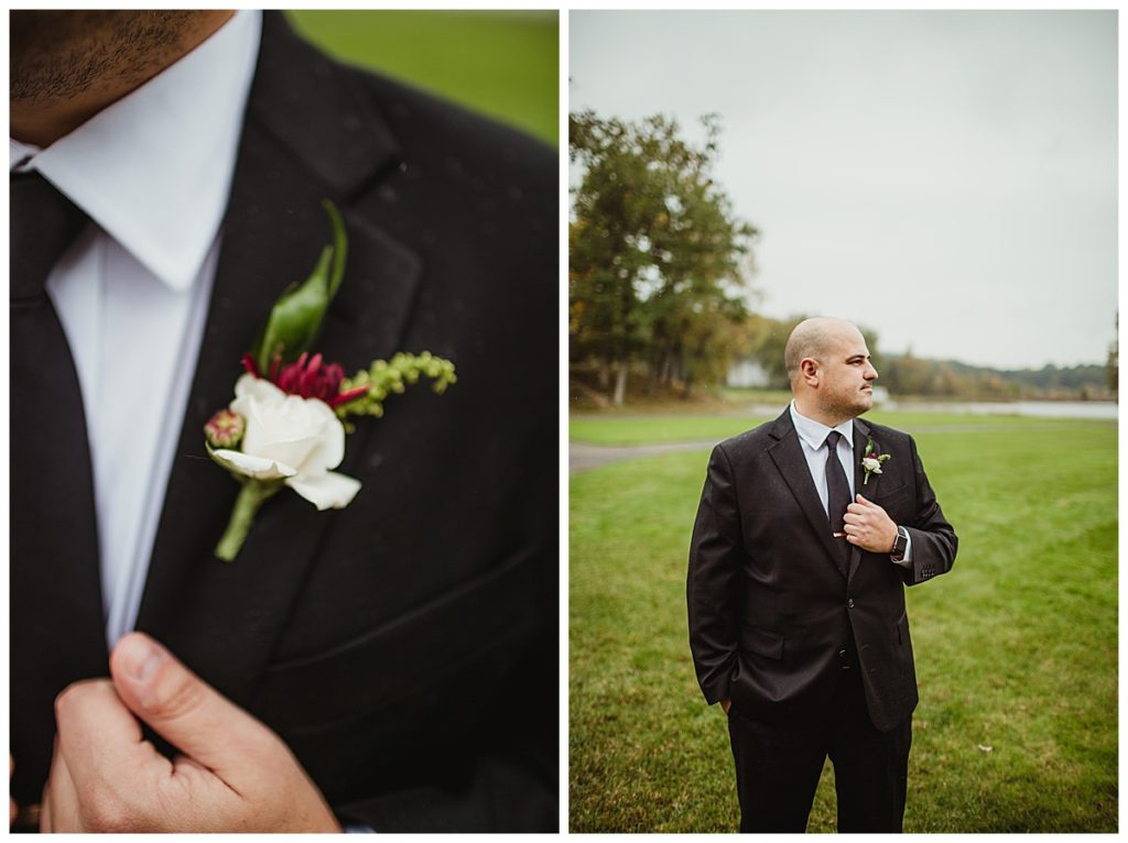 photo of the groom holding his tux